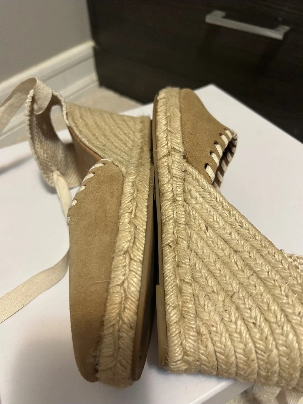 Lace-Up Espadrille Wedge Heels in Tan